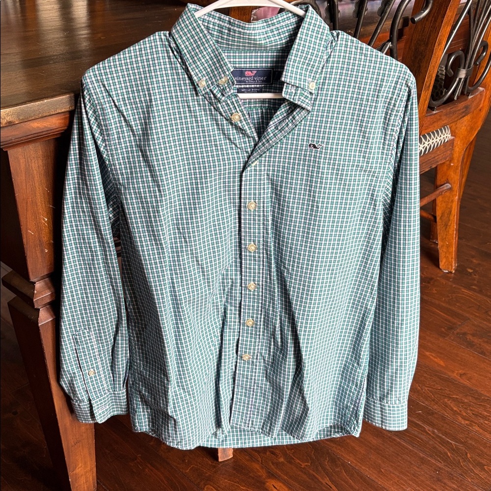 Vineyard Vines Blue and Green Plaid Shirt